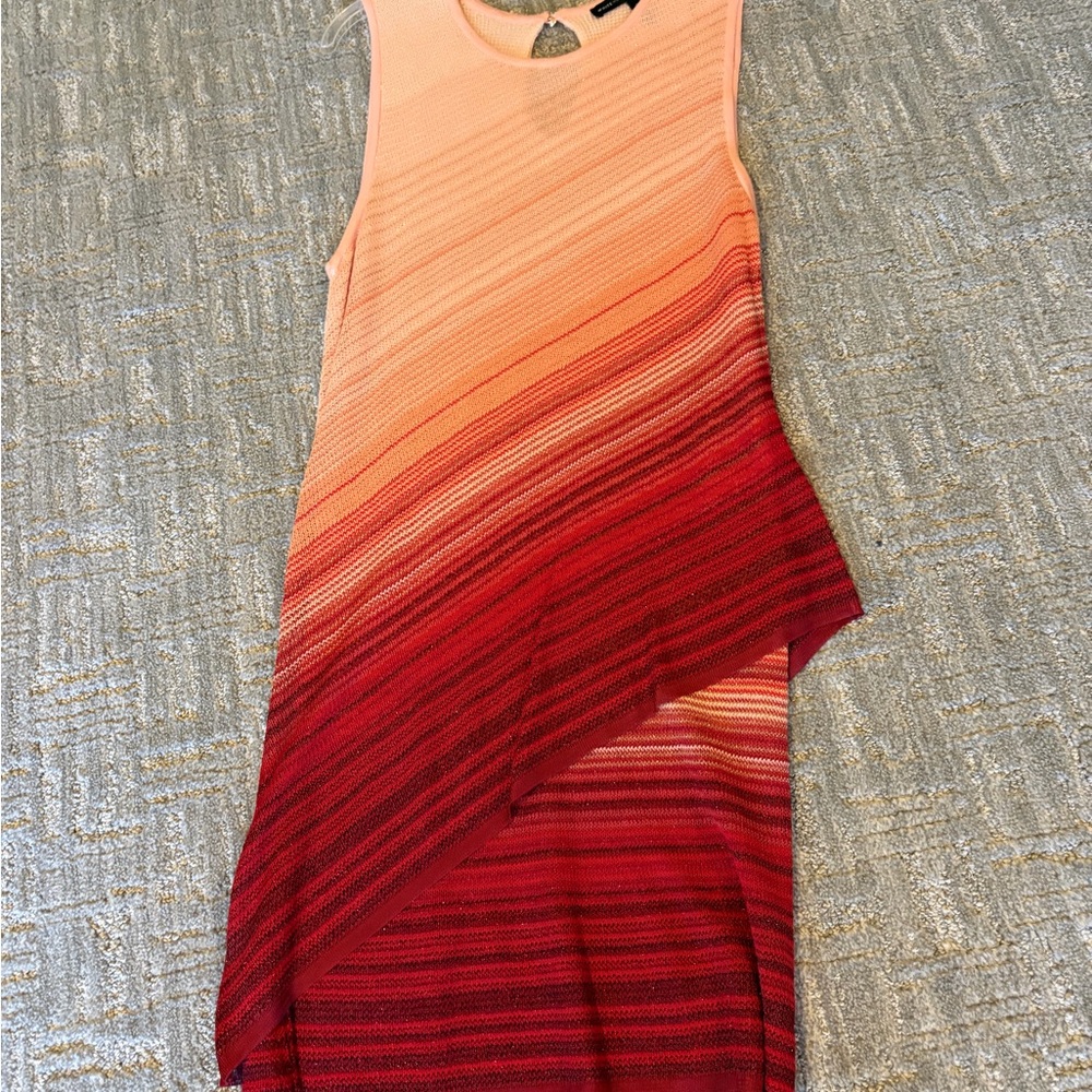 White House Black Market Sleeveless Ombre Peach to Red Asymmetrical Dress